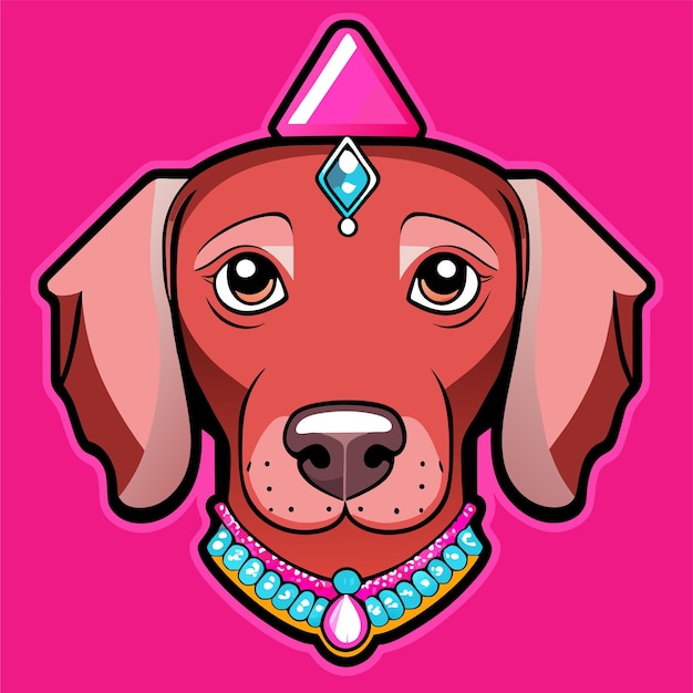 Vetor rainha do cão com coroa desenhada à mão plana elegante adesivo de desenho animado conceito de ícone ilustração isolada
