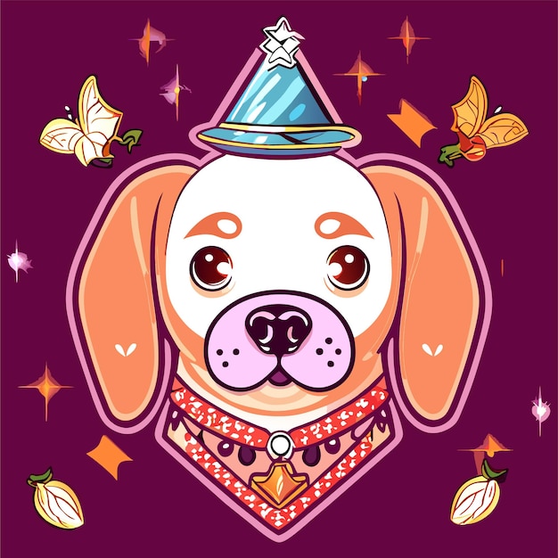 Vetor rainha do cão com coroa desenhada à mão plana elegante adesivo de desenho animado conceito de ícone ilustração isolada