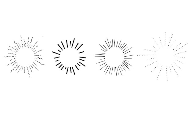 Raio de brilho solar desenhado à mão e elemento de brilho no estilo de esboço de doodle sol de explosão de brilho de círculo