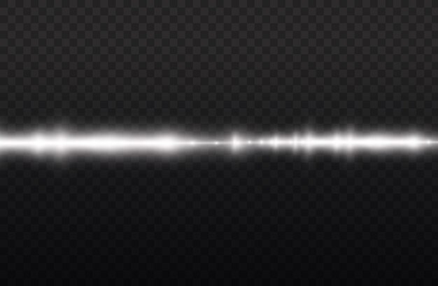 Raios de luz brilham em lentes horizontais brancas, pacotes de feixes de laser brilham, linhas brancas, lindos reflexos