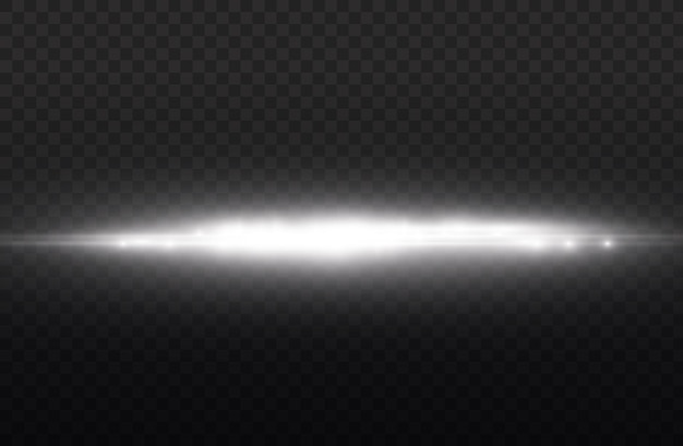Raios de luz brilham em lentes horizontais brancas, pacotes de feixes de laser brilham, linhas brancas, lindos reflexos