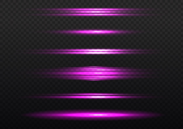 Raios de luz flash de lente horizontal roxa pacote feixes de laser brilham linha violeta lindo sinalizador