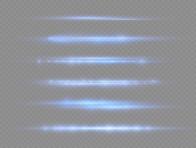 Raios de luz piscam flares de lente horizontal azul pacote feixes de laser linha de brilho belo reflexo