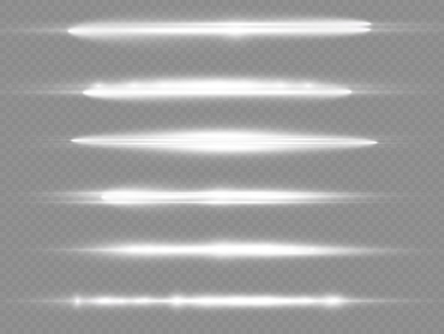 Raios de luz piscam flares de lentes horizontais douradas pacote feixes de laser brilham linha amarela belo reflexo