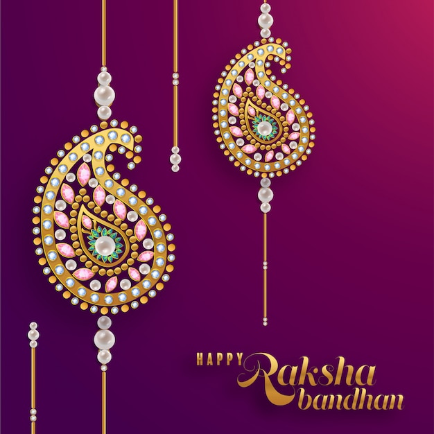 Rakhi decorado para o festival indiano raksha bandhan, festival indiano com ouro e cristais na cor de papel fundo.