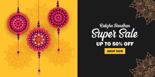 Raksha bandhan super sale com oferta de 50% de desconto e decorado com rakhi floral