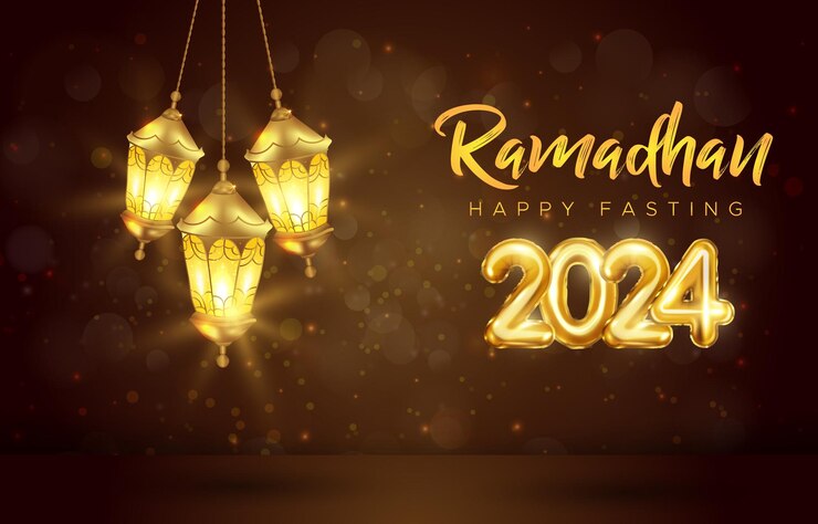 Vetor ramadã 2024 com desenho de fundo islâmico marrom e amarelo