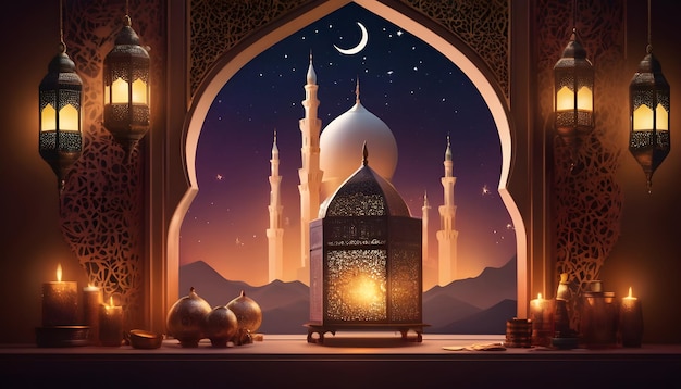 Ramada kareem eid mubarak ilustração de fundo