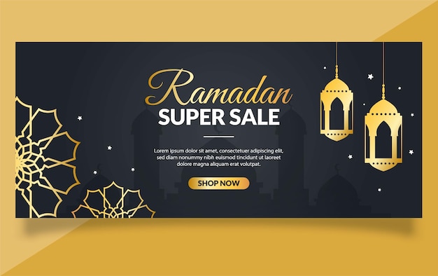 Ramadan Kareem Banner com fundo preto de pódio