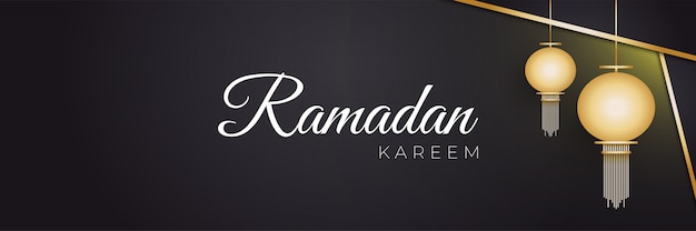 Vetor ramadan kareem banner com lanternas douradas