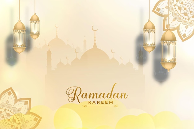 Ramadan kareem banner com uma mesquita e uma luz