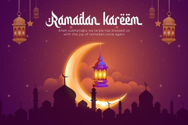 Ramadan Kareem com belo crescente e lanterna Modelo de design de ilustração de banner de mídia social
