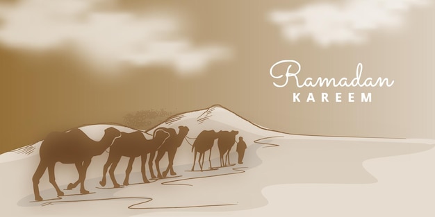 Ramadan kareem com camelo no deserto