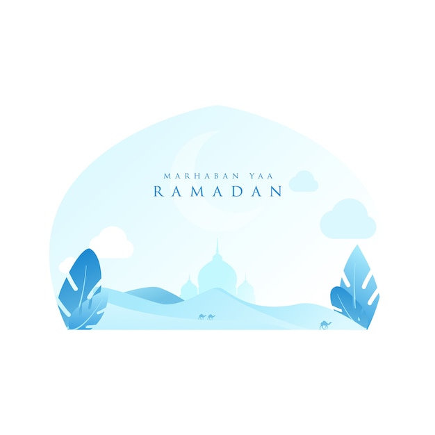 Ramadan kareem com deserto na cor azul clara