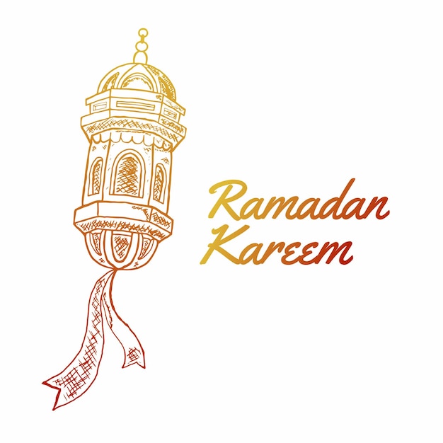 Ramadan kareem com estilo desenhado à mão de lanterna