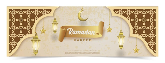 Ramadan kareem com lanternas de luxo e lua crescente