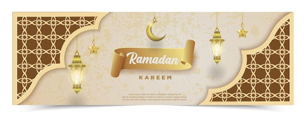 Ramadan kareem com lanternas de luxo e lua crescente