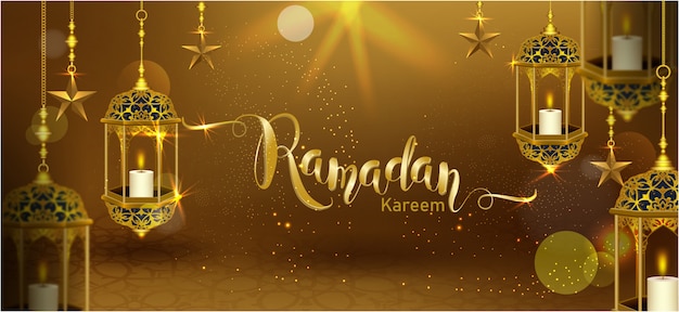 Ramadan Kareem com lua crescente ouro luxo crescente