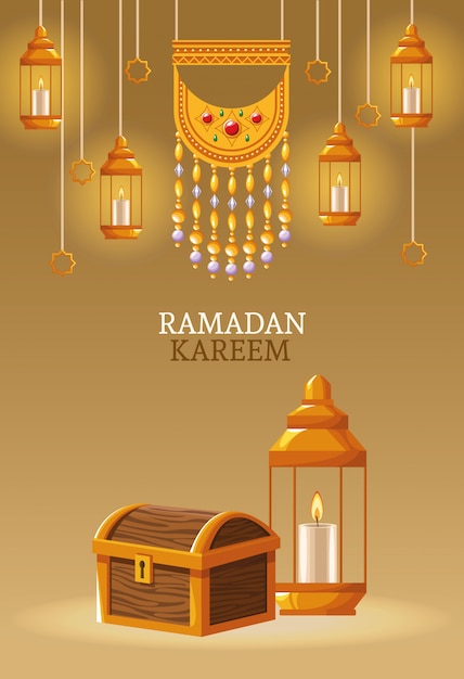 Vetor ramadan kareem com símbolos islâmicos