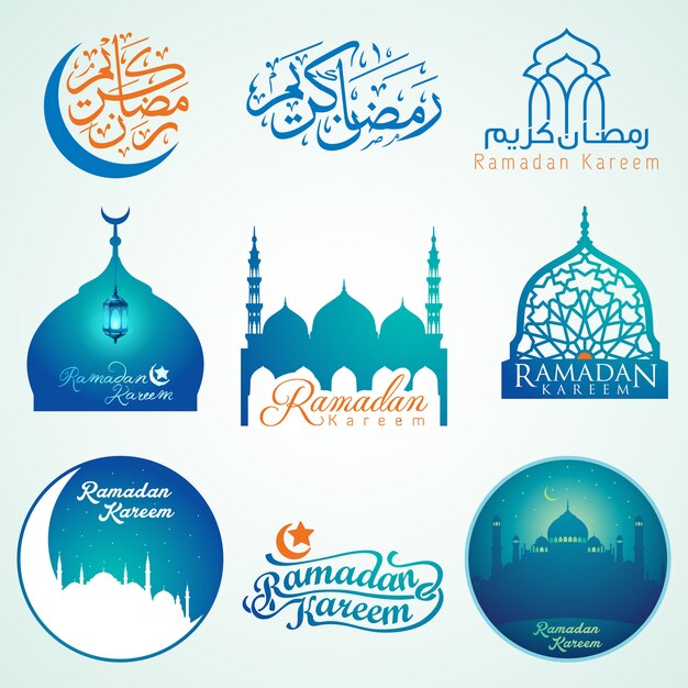 Ramadan kareem conjunto de emblemas caligrafia árabe