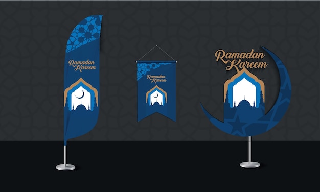 Vetor ramadan kareem decorações definidas em estilo plano isolado no branco. ilustração do vetor. guirlanda de bandeira