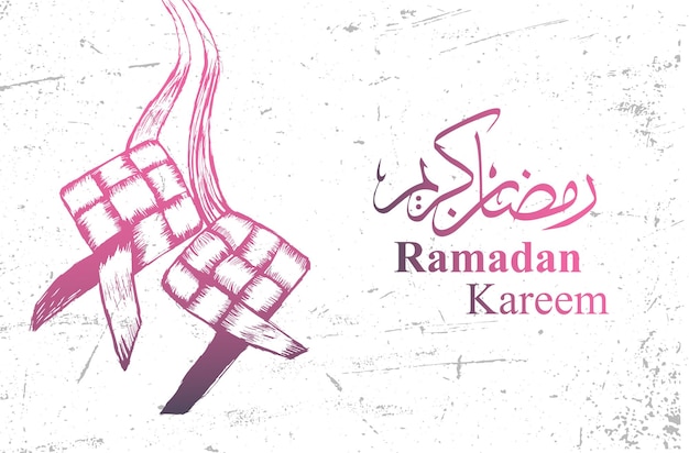 Ramadan kareem desenhado à mão com diamante roxo e ilustração vetorial de fundo grunge