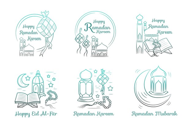 Ramadan kareem desenhado à mão com ilustração linear