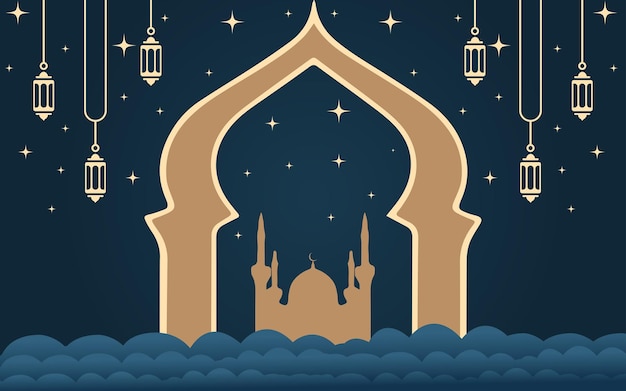 Ramadan Kareem e Eid Mubarak Islâmico Silhueta de fundo da Mesquita