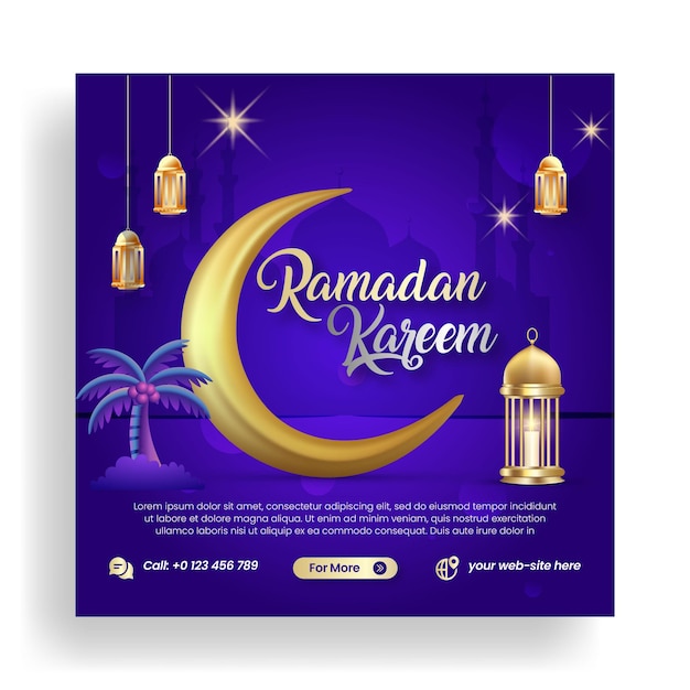 Vetor ramadan kareem e eid mubarak post de mídia social design de modelo de banner