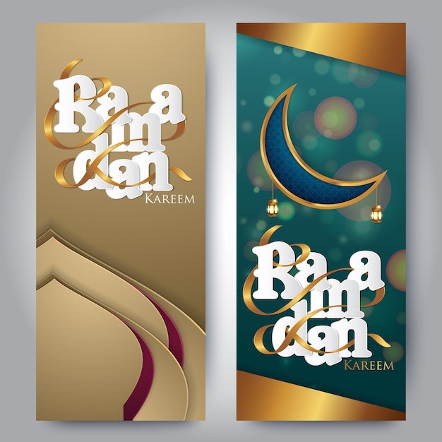 Ramadan kareem e eid mubarak saudação banners