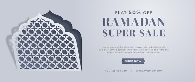 Ramadan kareem eid sale banner template design em estilo árabe islâmico com padrão de arabesco