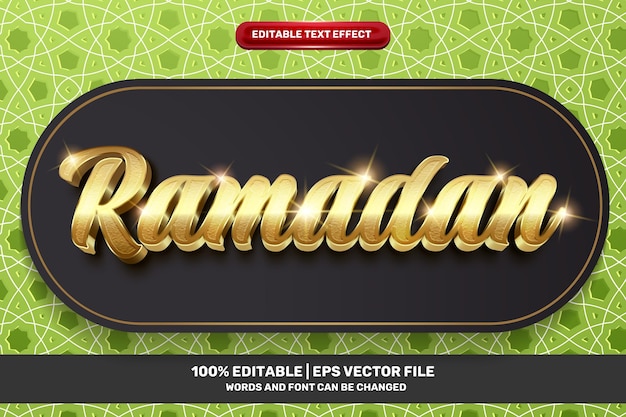 Vetor ramadan kareem elegante efeito de texto editável 3d senhor de luxo dourado no padrão islâmico verde