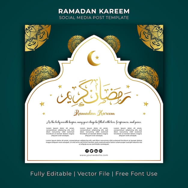 Vetor ramadan kareem free vector modelo de postagem de mídia social dourado e branco