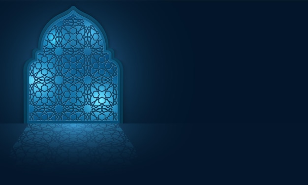 Ramadan Kareem fundo interior da mesquita islâmica janela luminosa com ornamento islâmico ao luar Eid Mubarak ilustração vetorial EPS 10