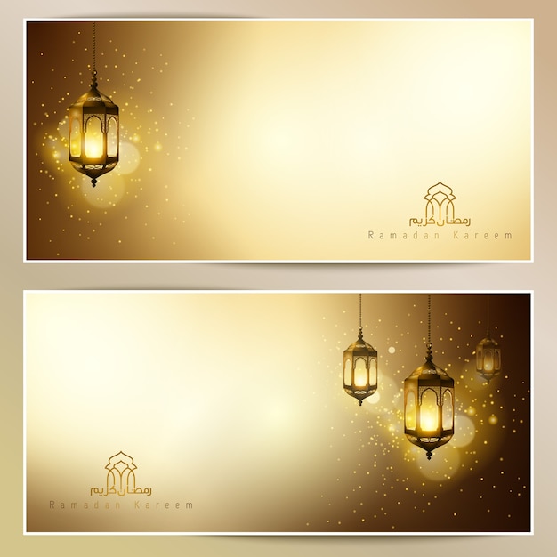 Vetor ramadan kareem greeting card brilhante lâmpada árabe de ouro