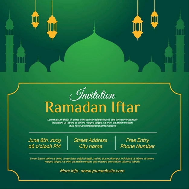 Vetor ramadan kareem iftar convite design com lanterna