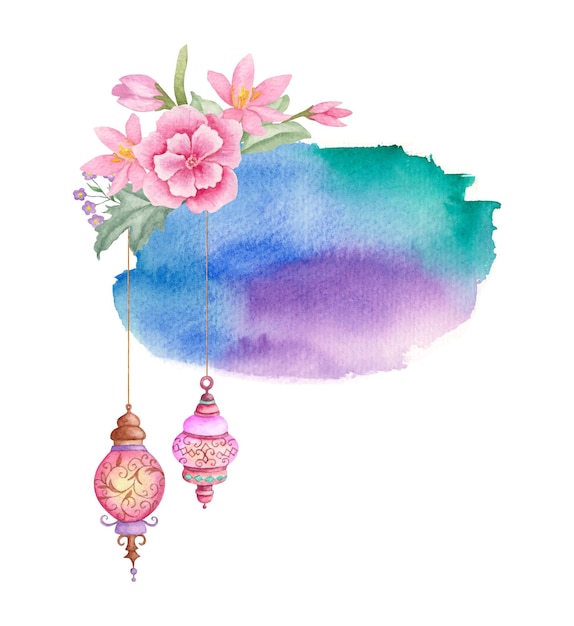 Ramadan kareem moldura ornamental decorativa floral em aquarela