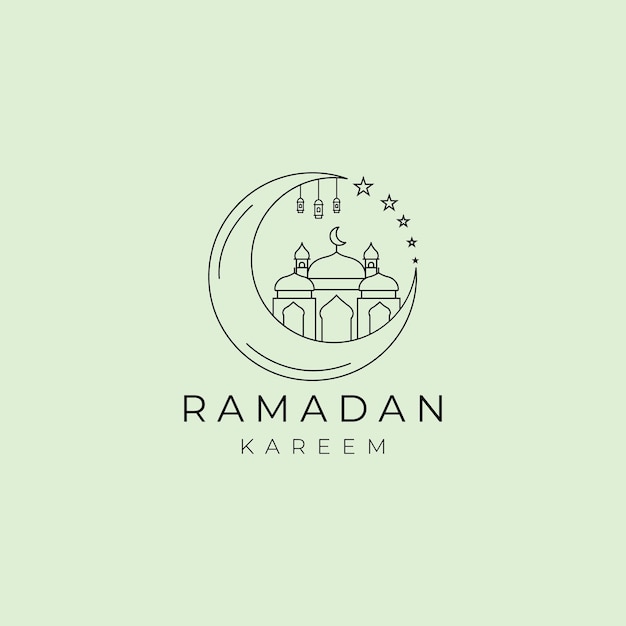 Ramadan kareem mubarak design de ilustração de logotipo de arte de linha minimalista