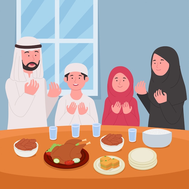 Ramadan kareem orar juntos antes da ilustração de iftar