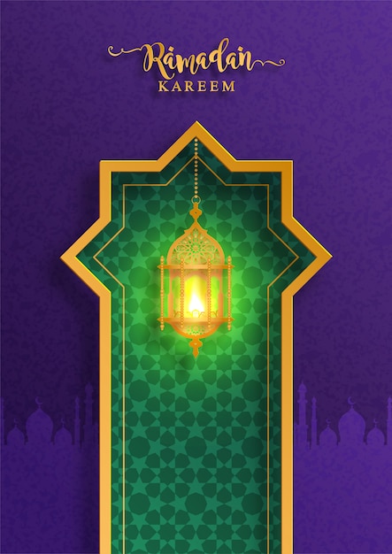 Ramadan kareem ou eid mubarak saudação fundo islâmico com ouro estampado e cristais na cor de fundo de papel.