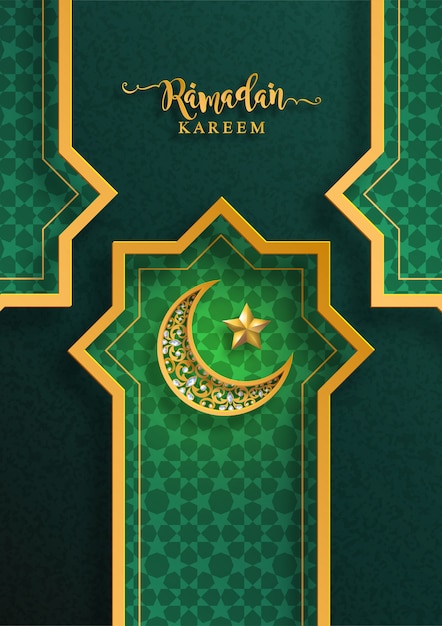 Ramadan Kareem ou Eid mubarak saudação fundo islâmico com ouro estampado e cristais na cor de fundo de papel.