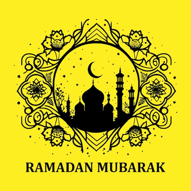 Ramadan Kareem Ramadan Mubarak cartão de saudação islâmico elemento design preto contorno vetor isolado