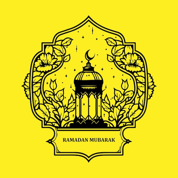 Ramadan Kareem Ramadan Mubarak cartão de saudação islâmico elemento design preto contorno vetor isolado