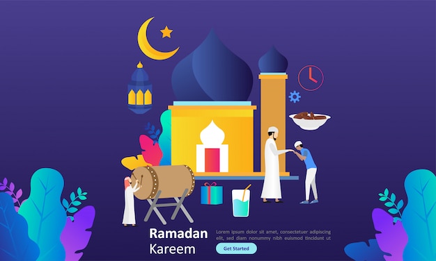 Vetor ramadan kareem saudação design plano com caráter de pessoas