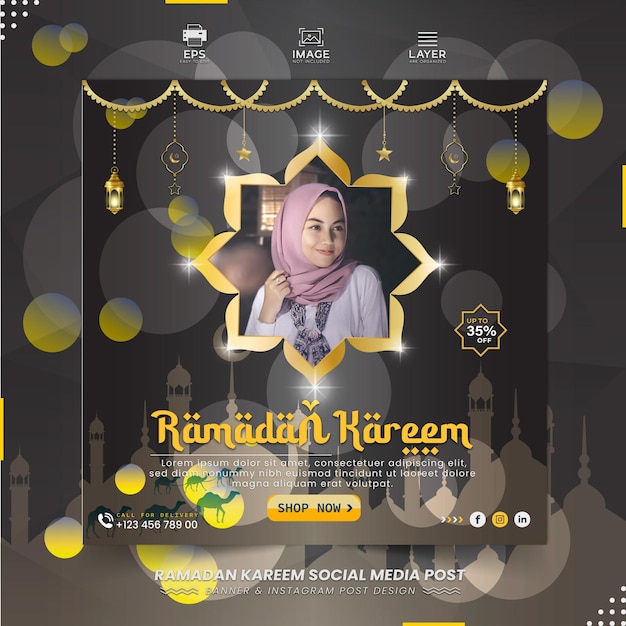 Vetor ramadan kareem tradicional festival islâmico banner de mídia social religiosa ou instagram post premium