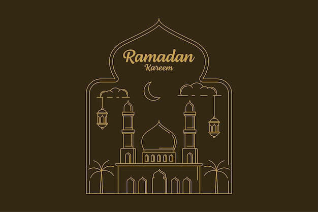 Ramadan kareem vector design ilustração monoline ou estilo de arte de linha