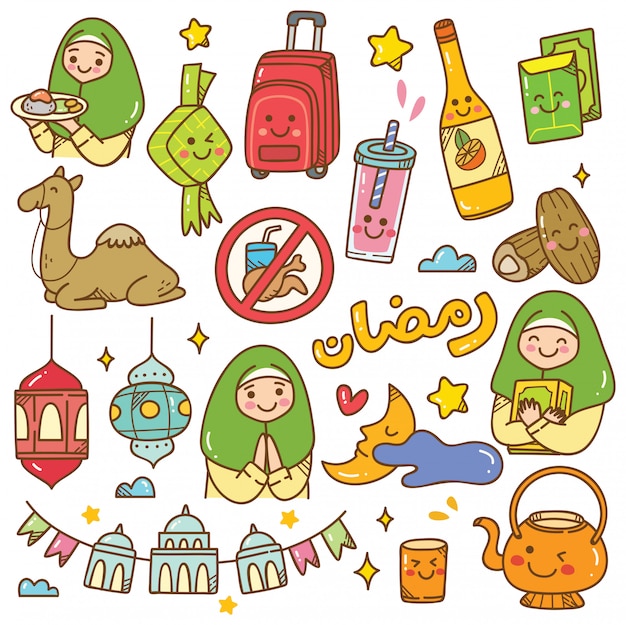 Ramadan kawaii doodle