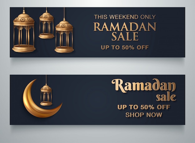 Ramadan sale islamic ornament modelo de banner de lua de lanterna