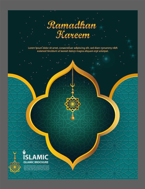 Ramadhan Kareem layout de cartão editável padrão de fundo design vetor em verde escuro e claro