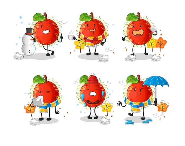 Vetor rambutan em vetor de mascote de personagem de clima frio